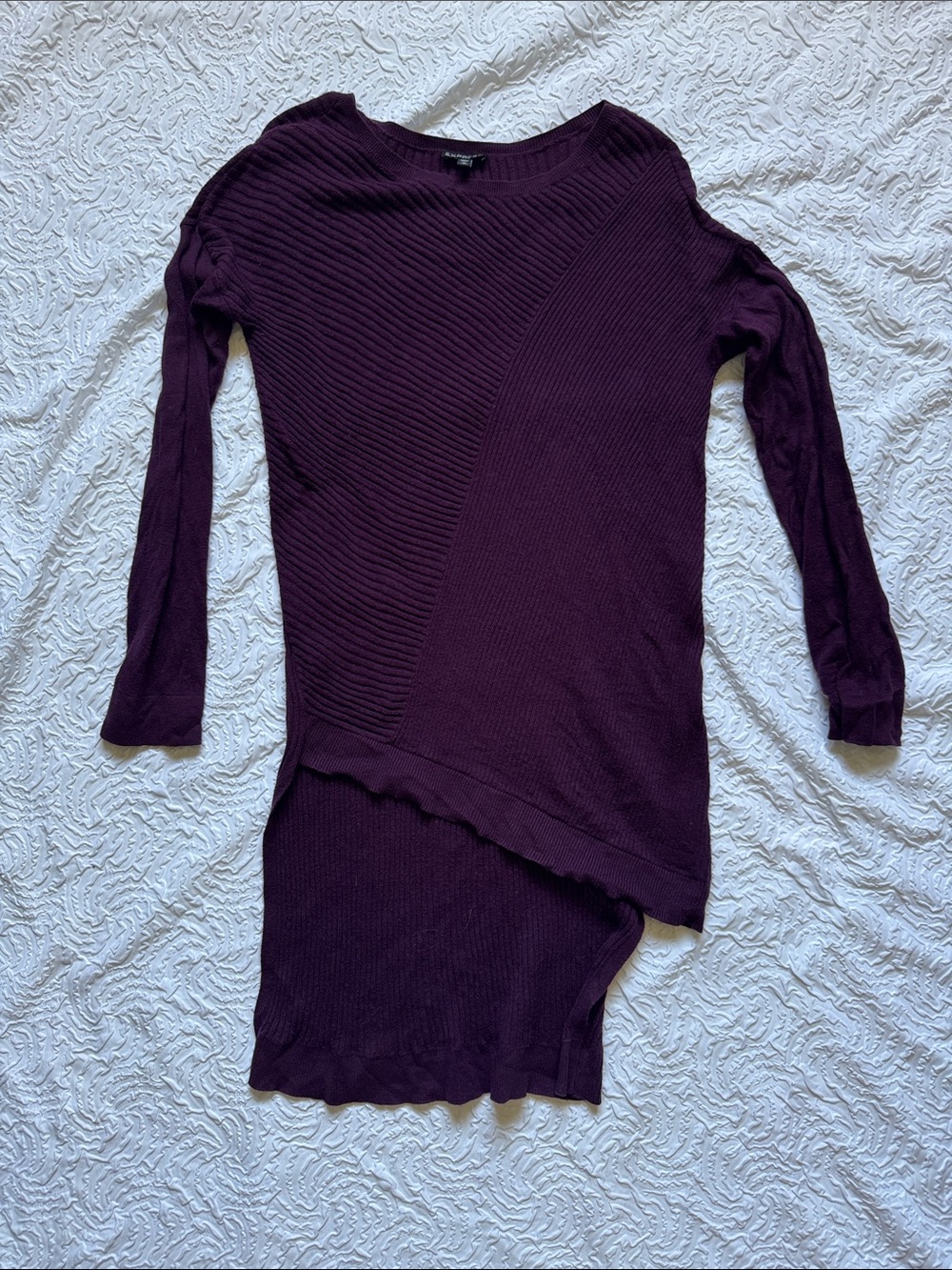 Express Plum Asymmetric Ribbed Knit Sweater